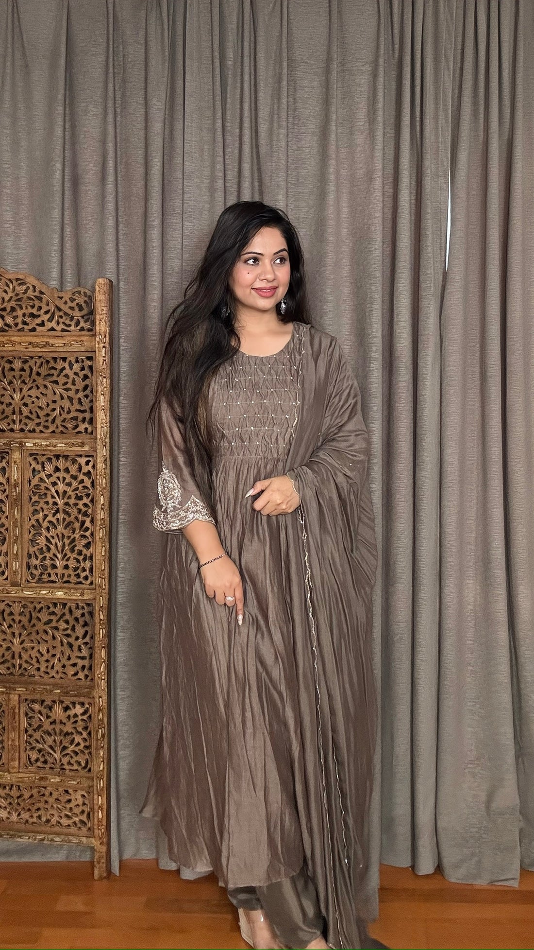 Aira Mulmul Chanderi Anarkali Suit