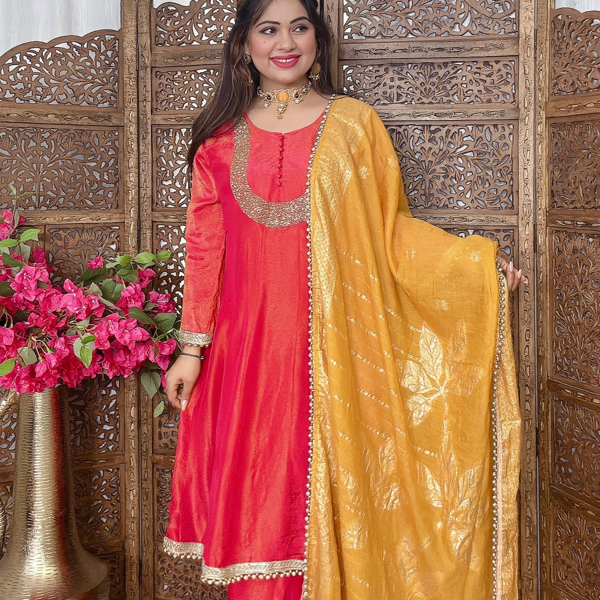 Gulabi Noor Tissue Shimmer Anarkali Set