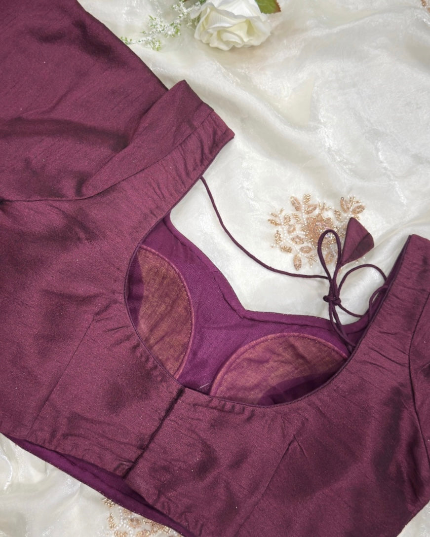 Velora Wine Raw Silk Blouse