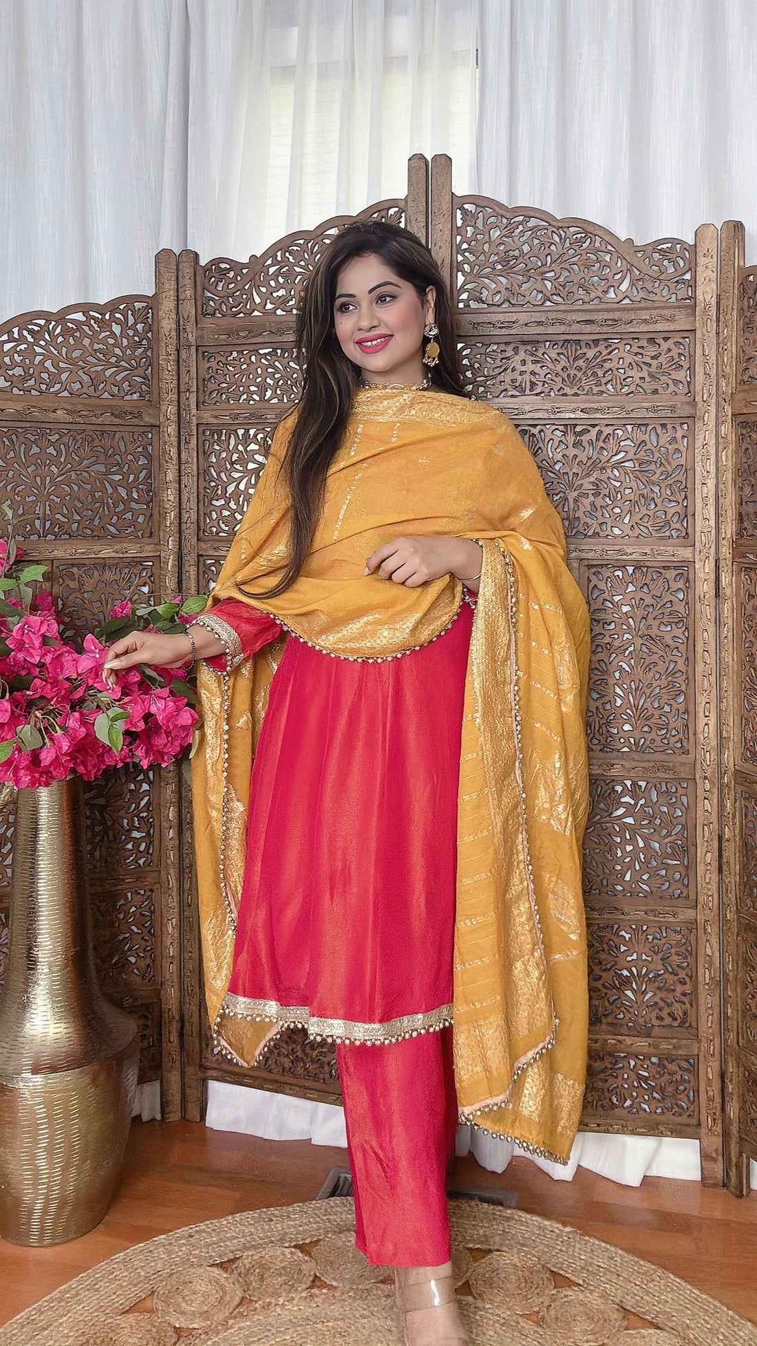 Gulabi Noor Tissue Shimmer Anarkali Set