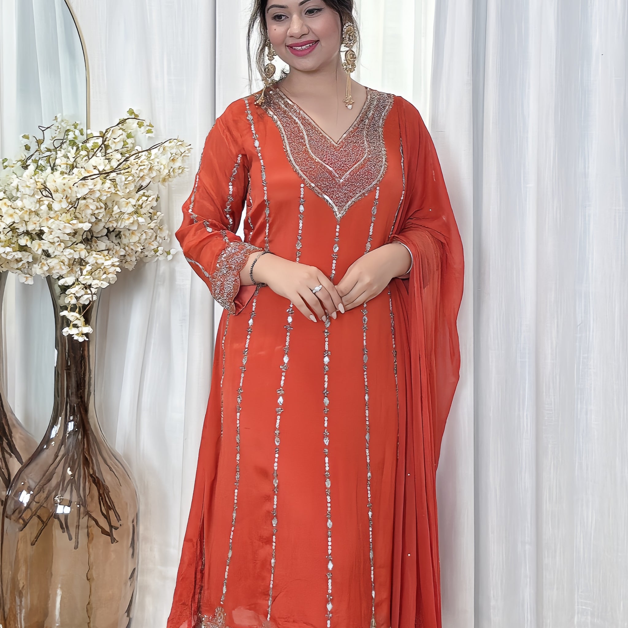 Nargis Chinon Silk Anarkali Suit