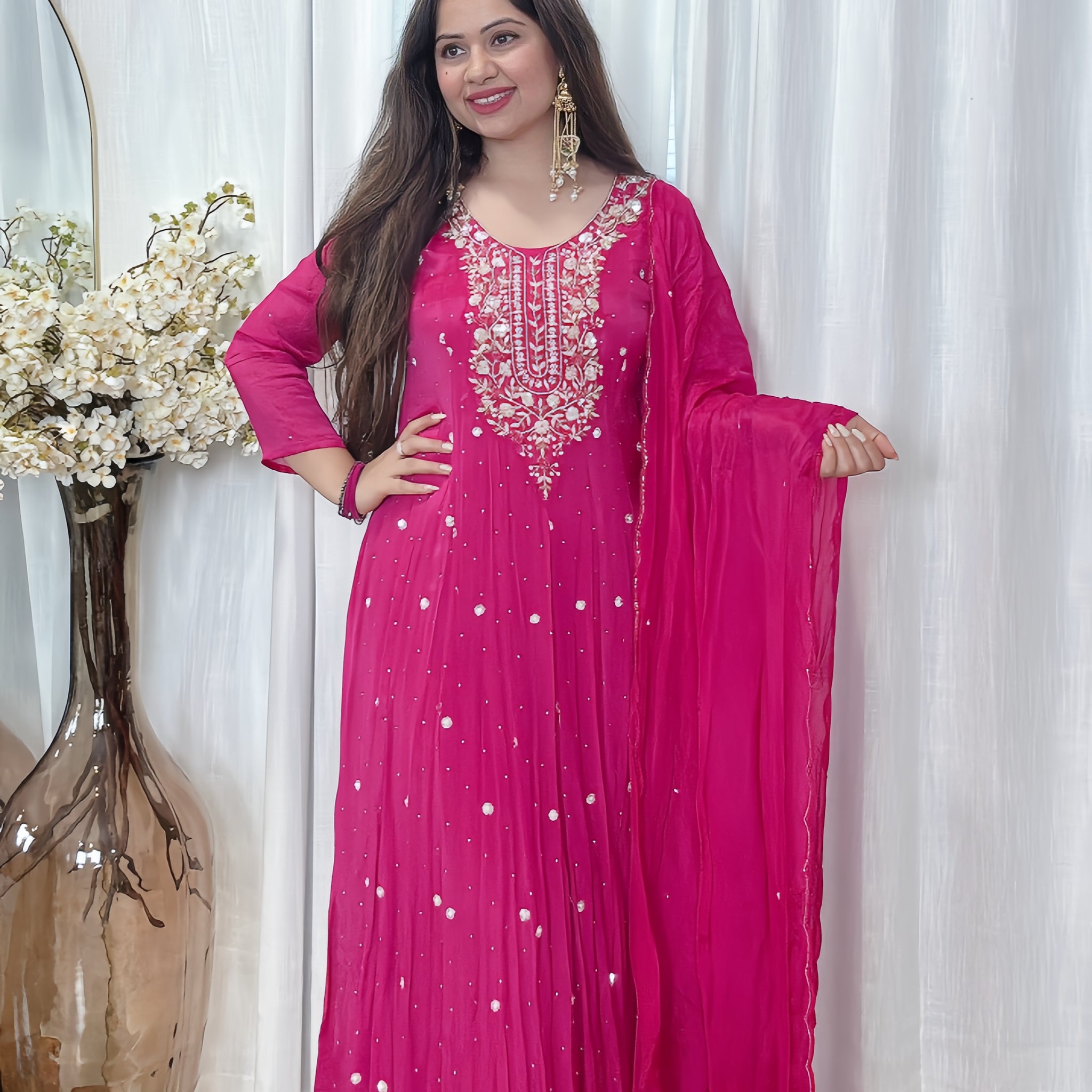 Royal Radiance – Zardozi Chinon Silk Anarkali Set