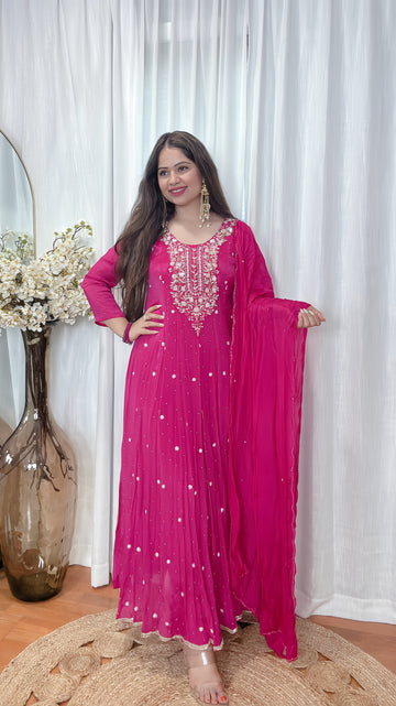 Royal Radiance – Zardozi Chinon Silk Anarkali Set