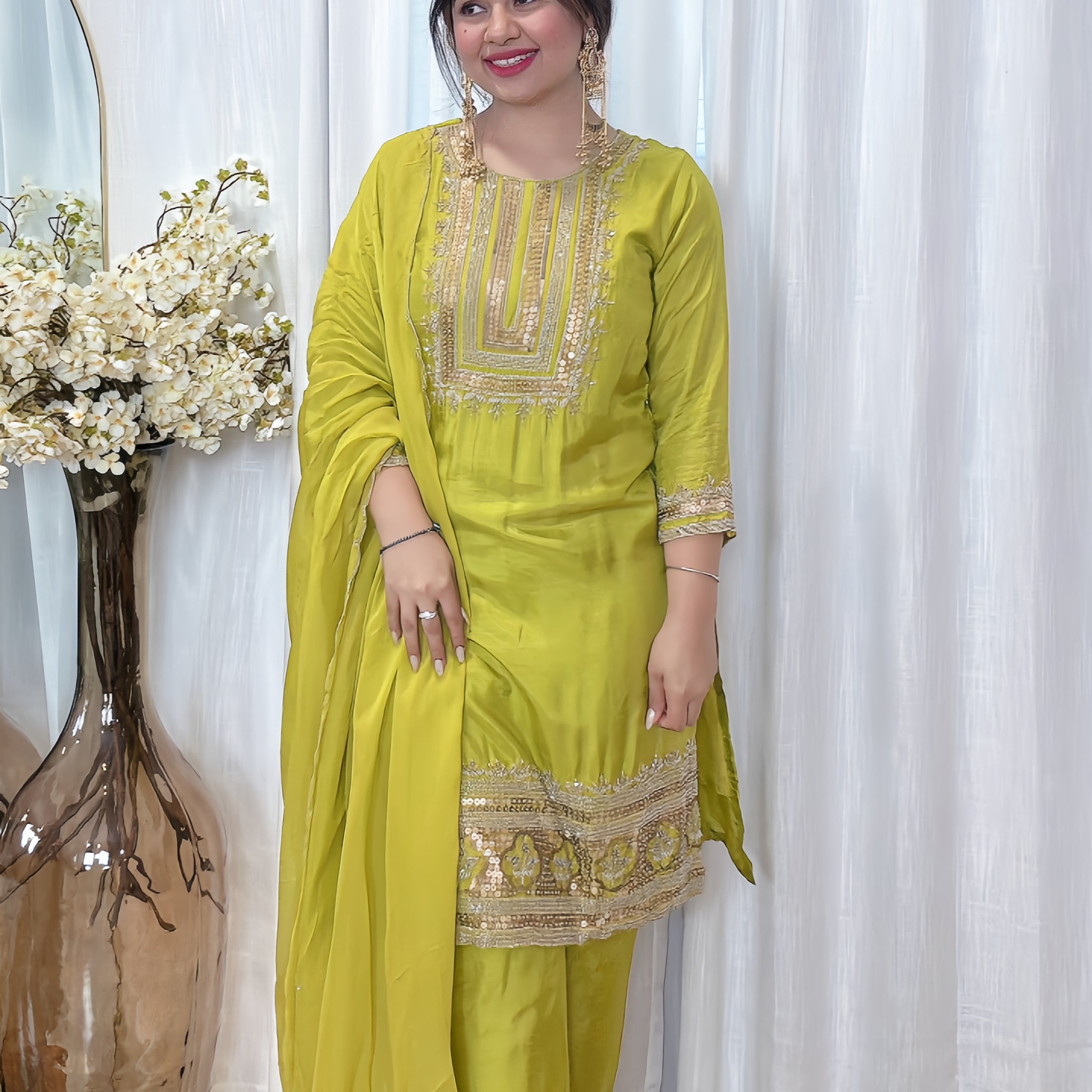 Lime Luxe – Handwork Muslin Silk Set