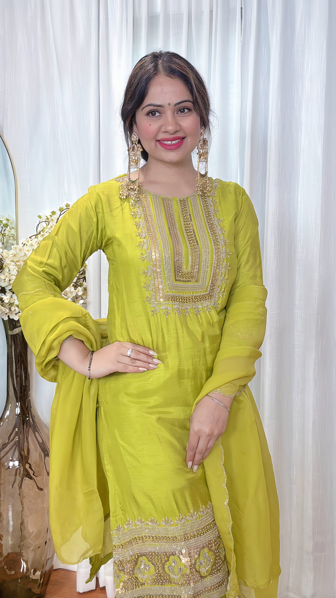Lime Luxe – Handwork Muslin Silk Set