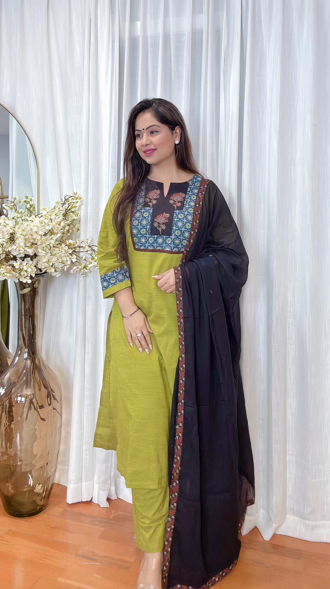 Lime Noir Ajrak Elegance