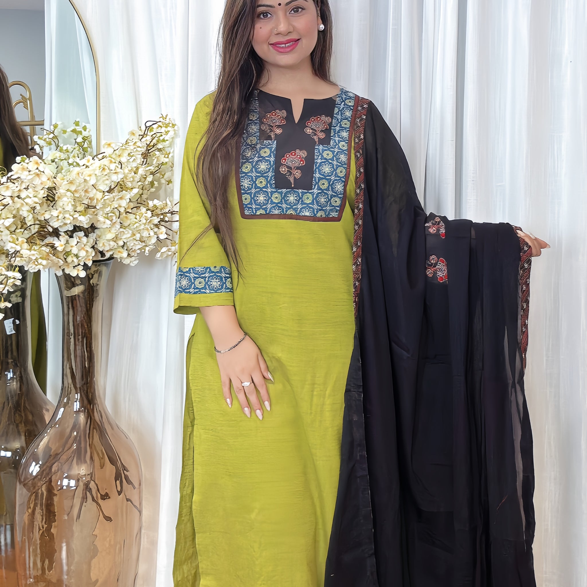 Lime Noir Ajrak Elegance