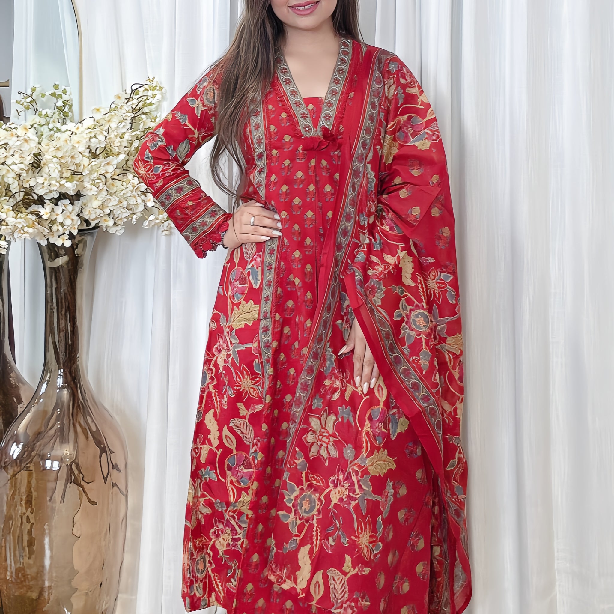 Ruby Bloom – Cotton Printed Anarkali Set