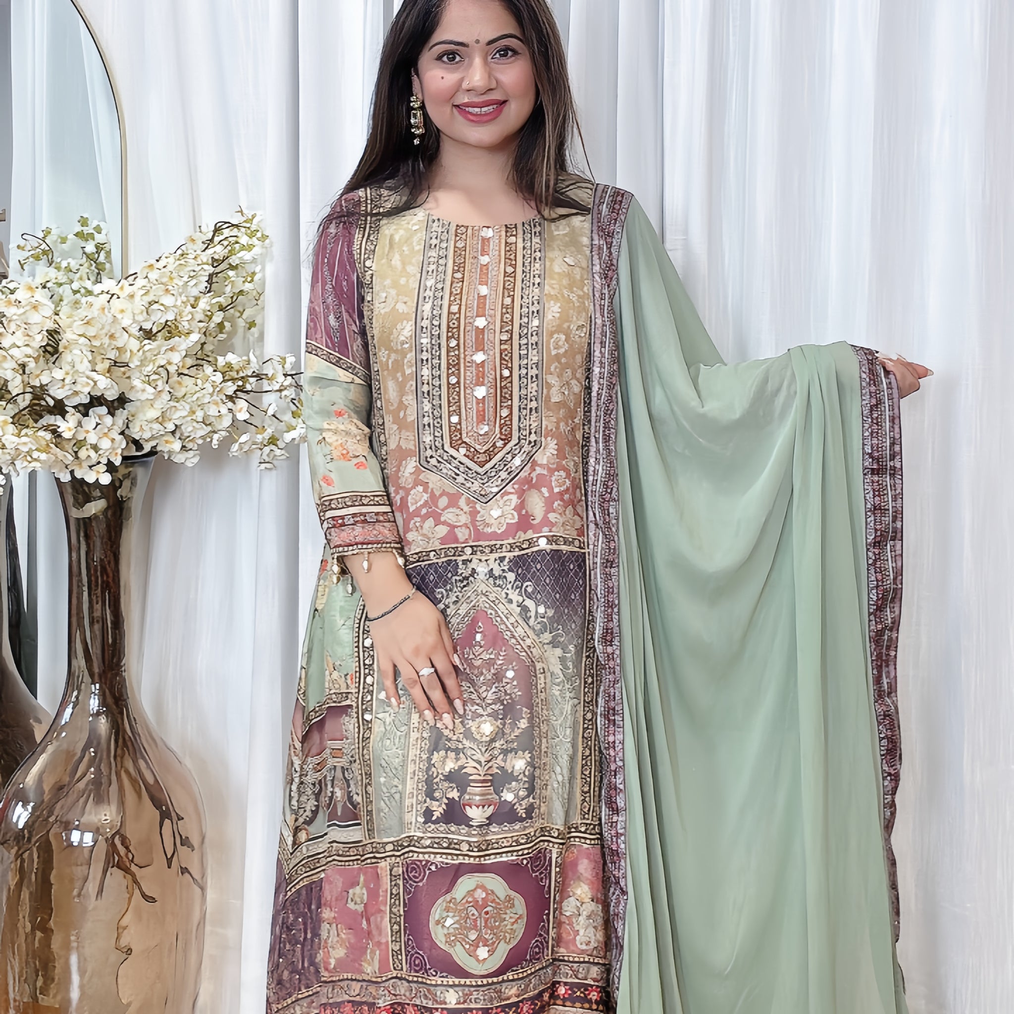 Sage Serenity Digital Anarkali