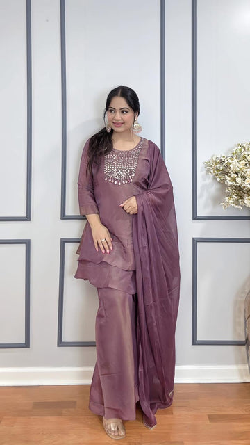Noor Tissue Shimmer Suit Set