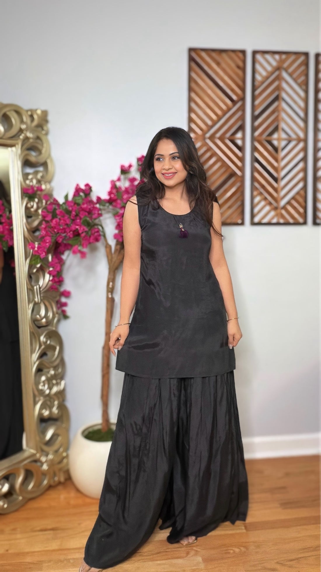 VIRAYA-Crepe Silk Printed Shrug Kurta Set