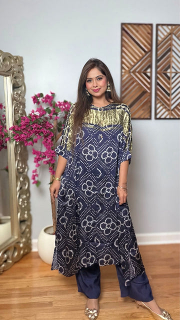 Midnight Bandhani – Gajji Silk Kaftan Kurta Set