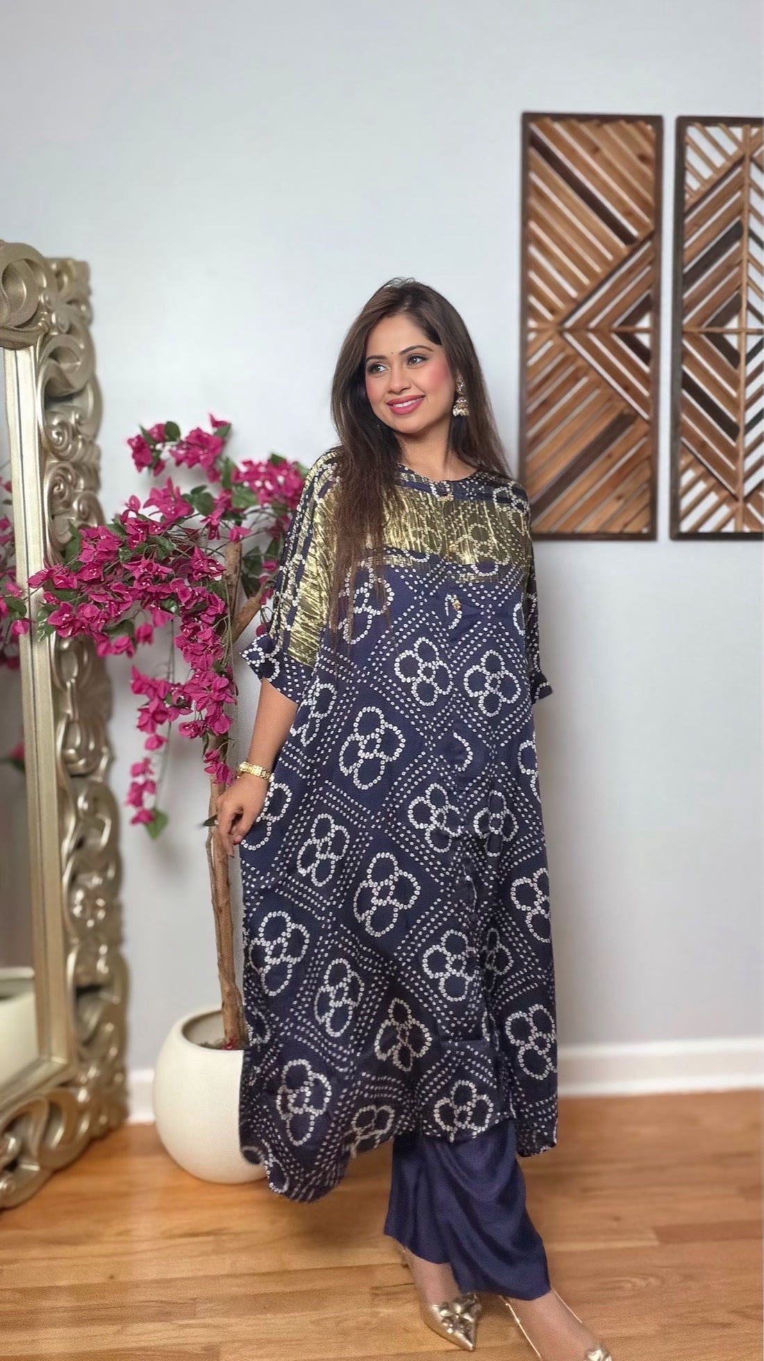Midnight Bandhani – Gajji Silk Kaftan Kurta Set