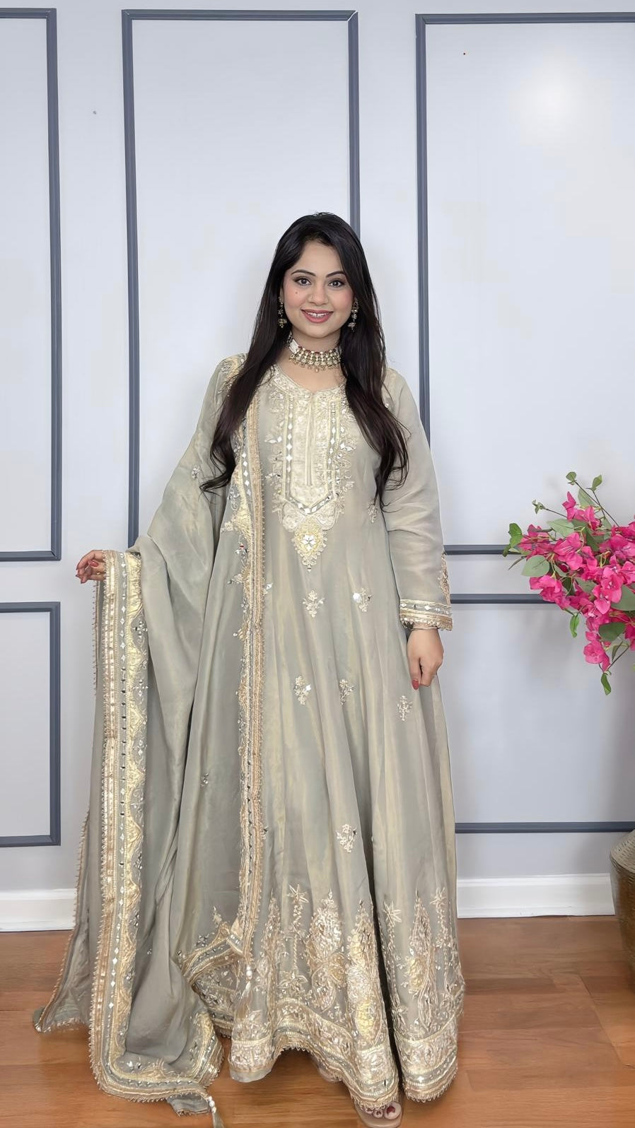 Radiant Mirror & Gotta Tissue Anarkali Set