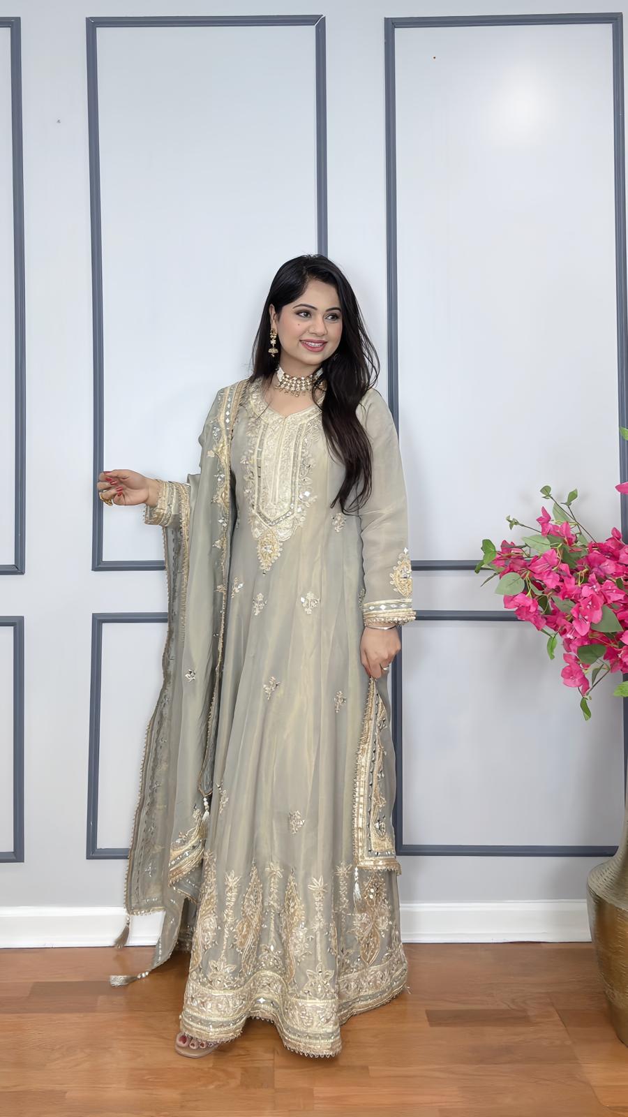 Radiant Mirror & Gotta Tissue Anarkali Set