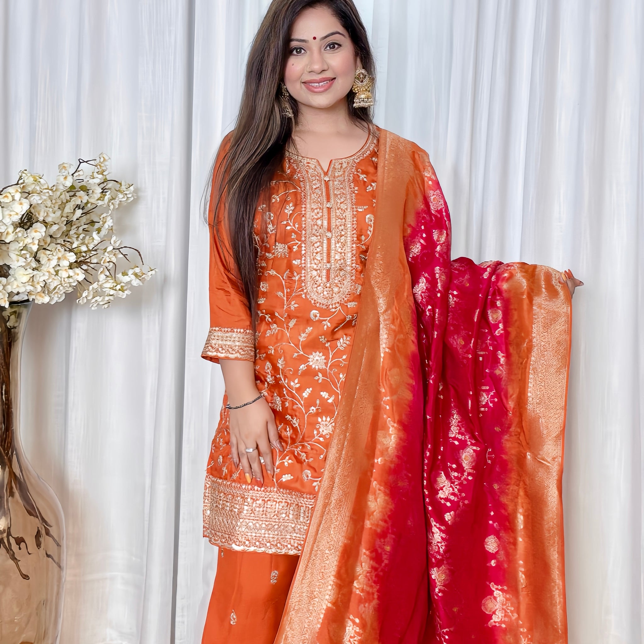 Zari Enchantment Muslin Silk Sharara Suit