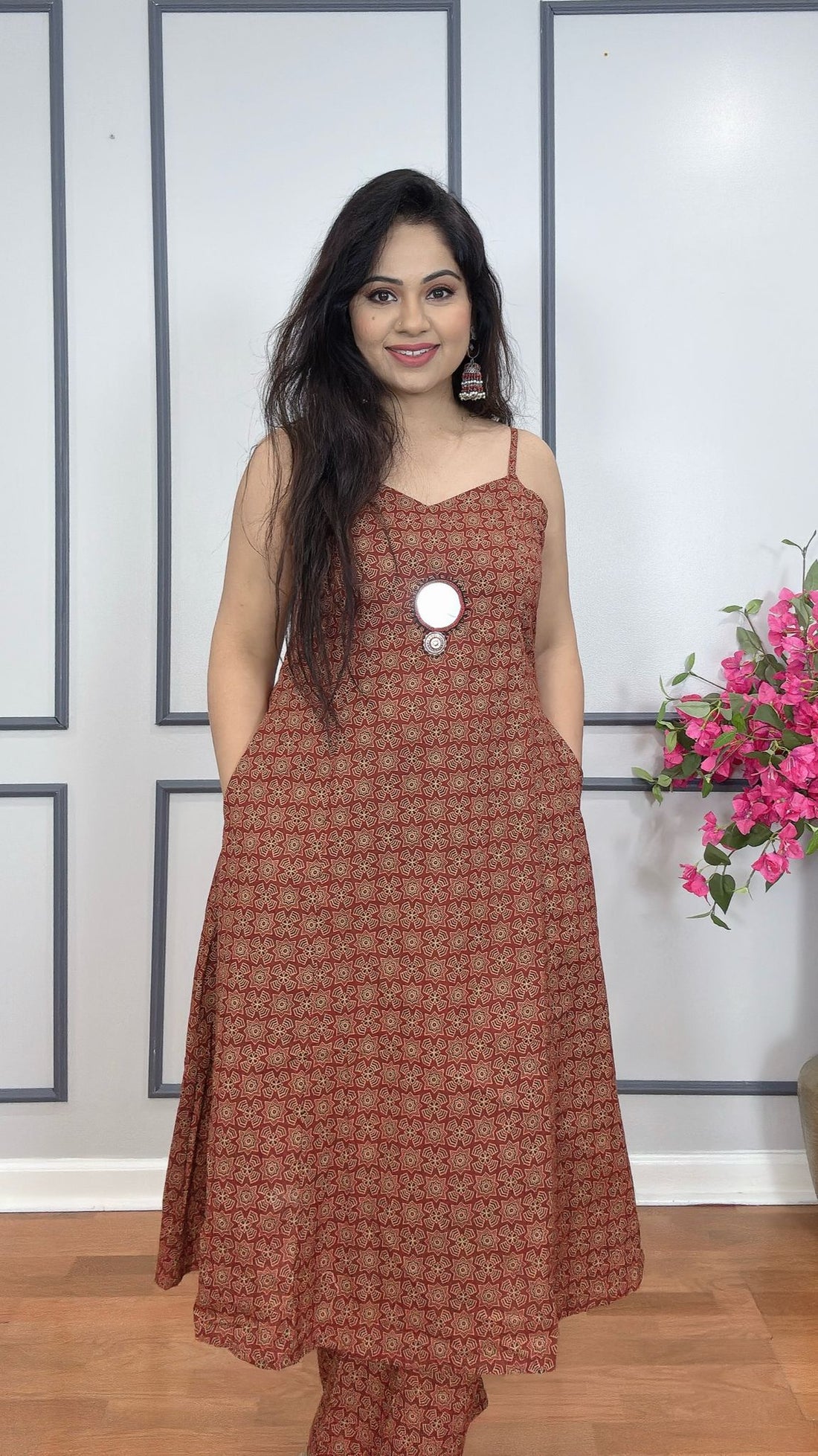 Ajrak print cotton kurta pant set for women USA
