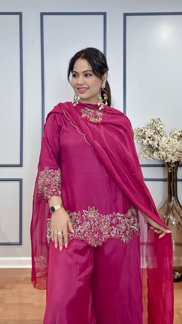 Royal Drape Dola Silk Sharara Suit