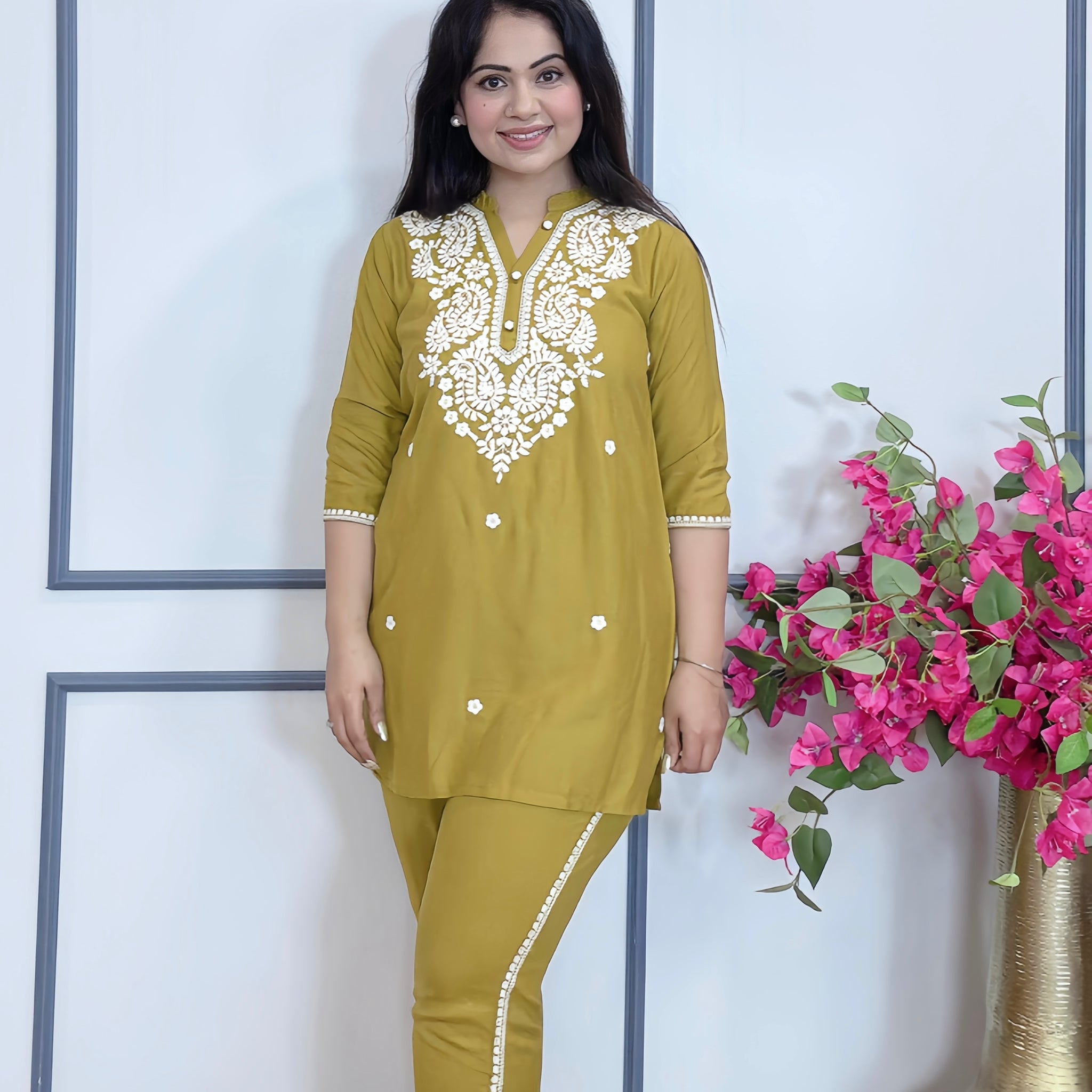 Rayon Cotton Co-ord Set With Thread Embroidery