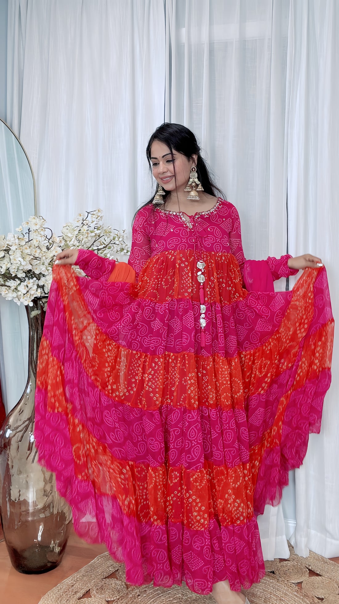 Extra-Flared Chiffon Anarkali Suit with Pant & Dupatta