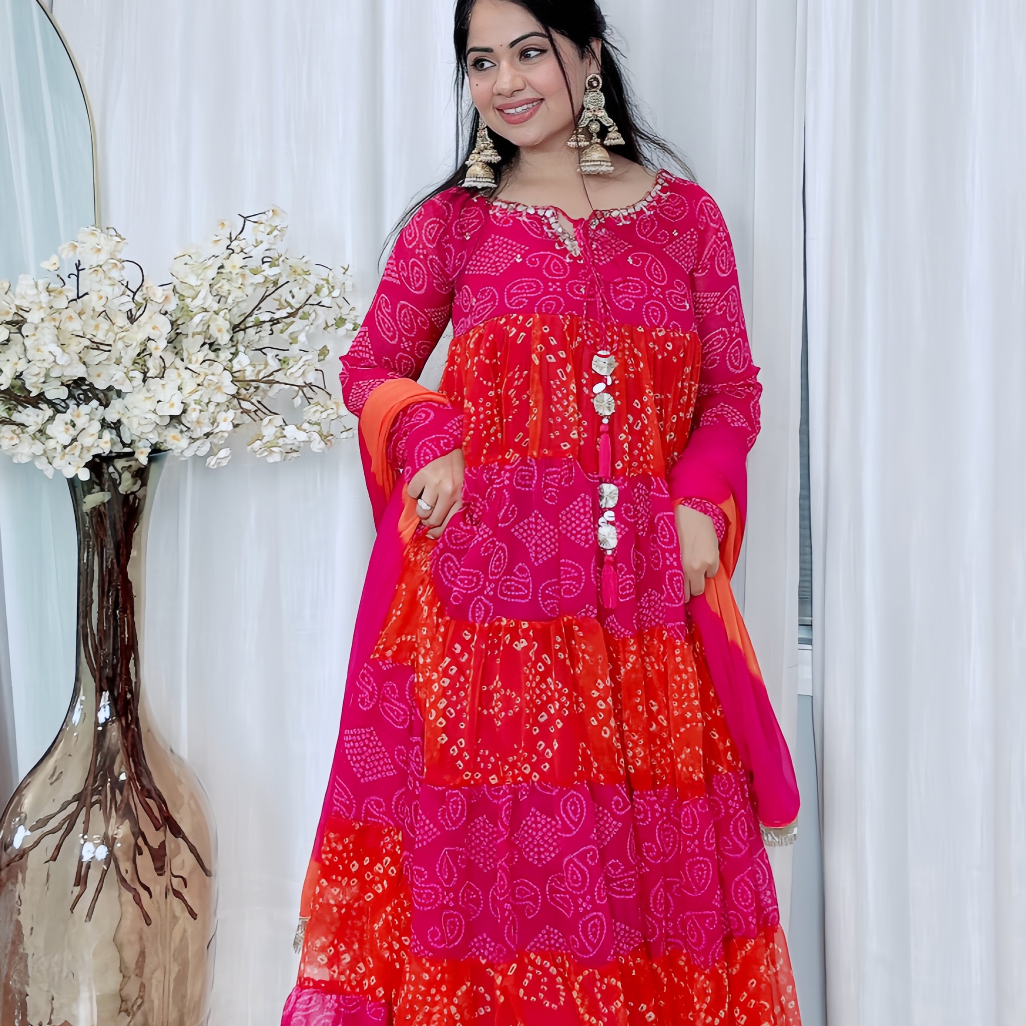 Extra-Flared Chiffon Anarkali Suit with Pant & Dupatta