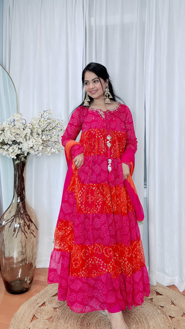 Extra-Flared Chiffon Anarkali Suit with Pant & Dupatta