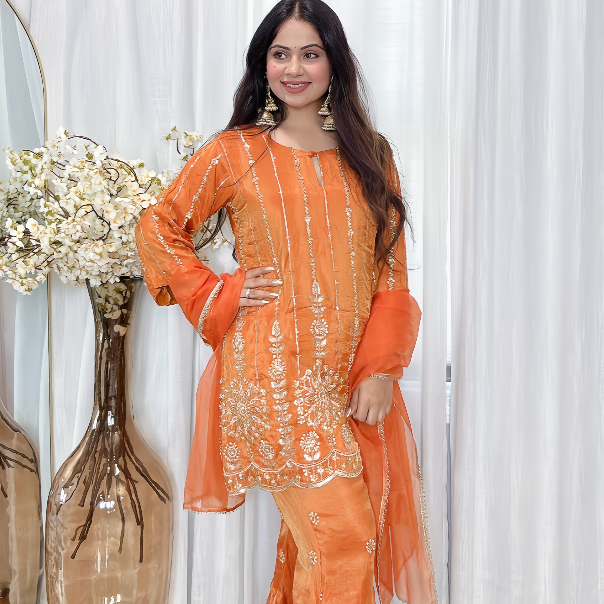 Tissue Shimmer Hand Embroidered Suit