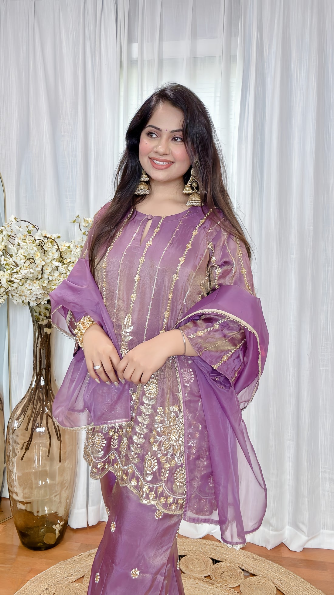 Tissue Shimmer Hand Embroidered Suit