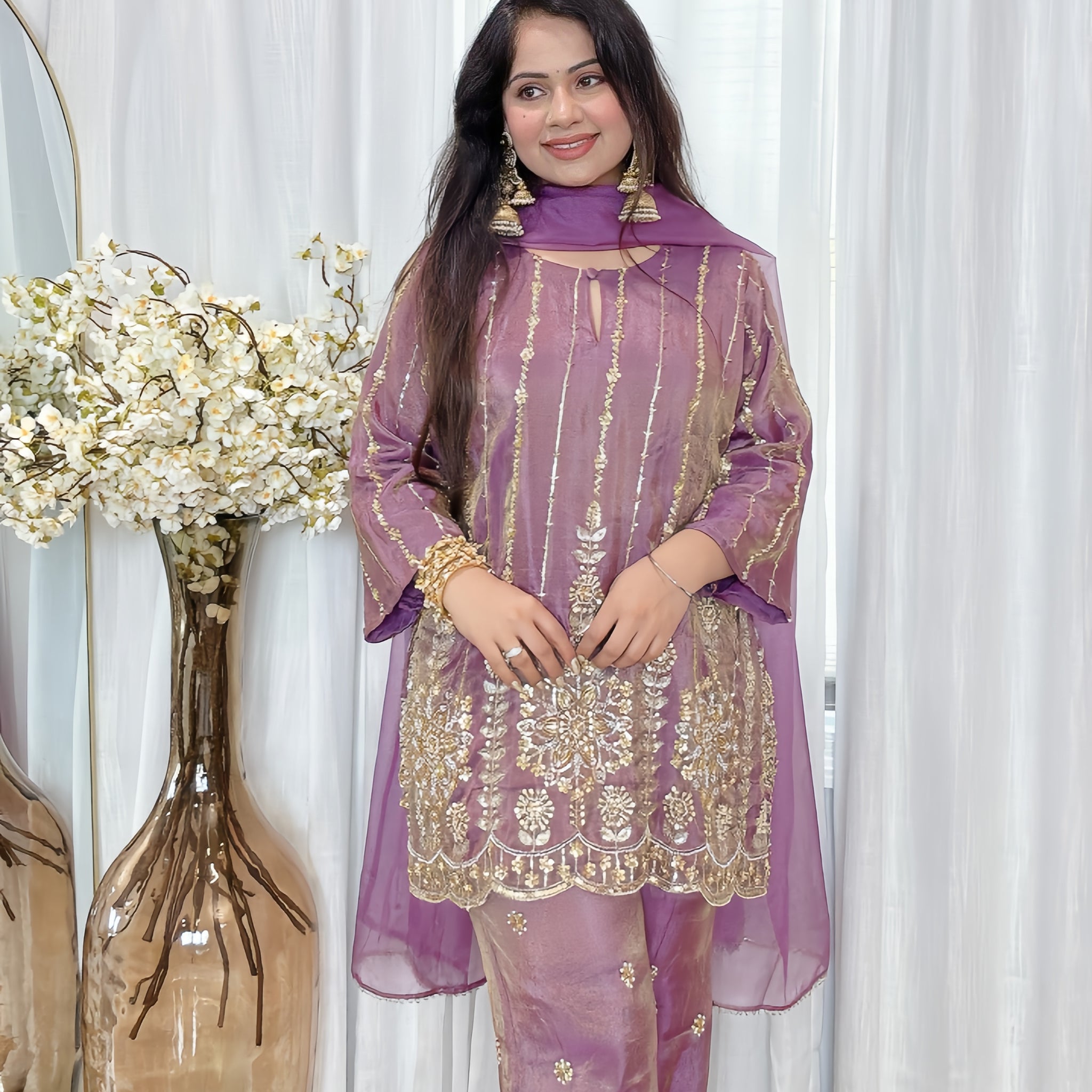 Tissue Shimmer Hand Embroidered Suit