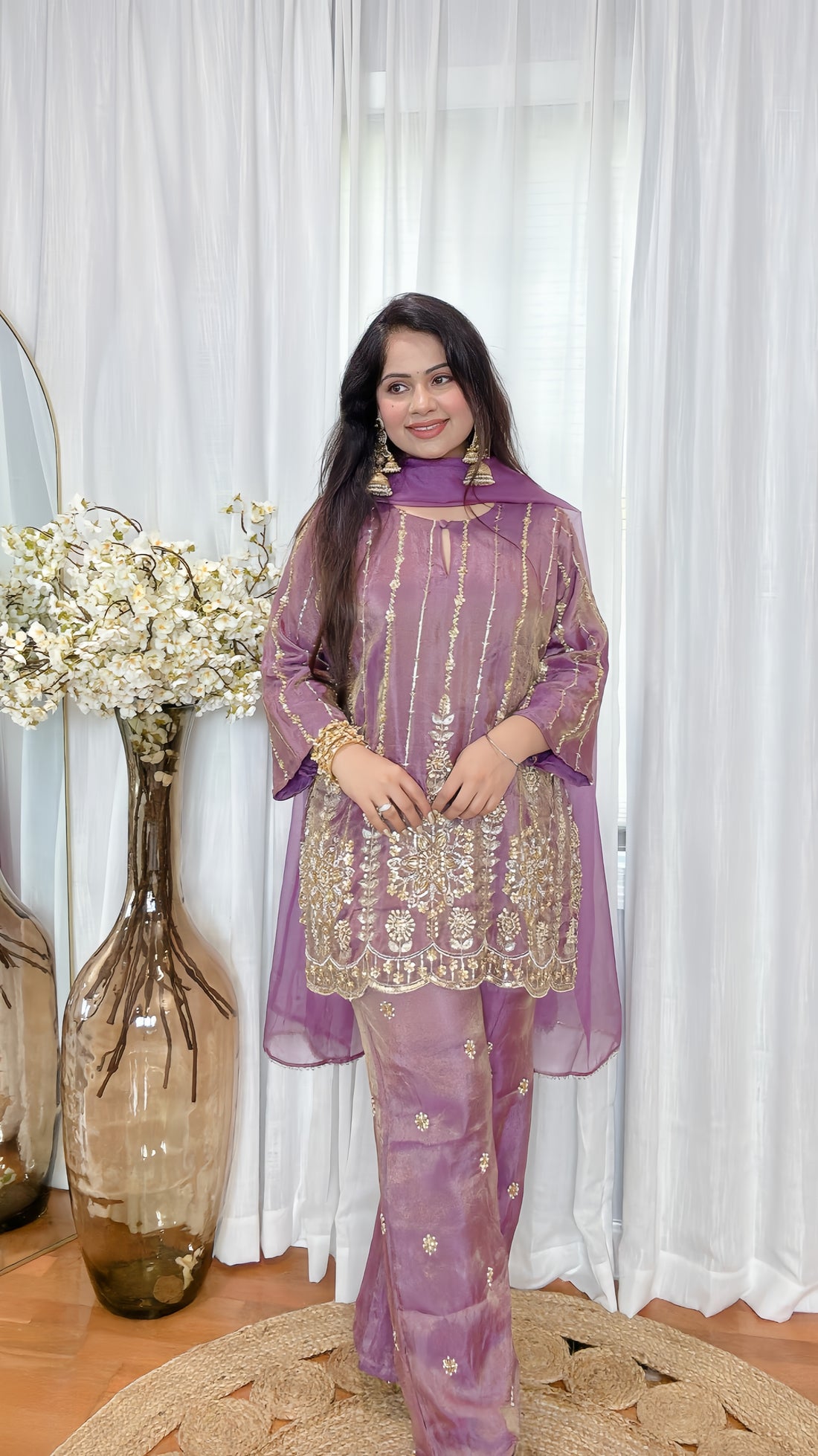 Tissue Shimmer Hand Embroidered Suit