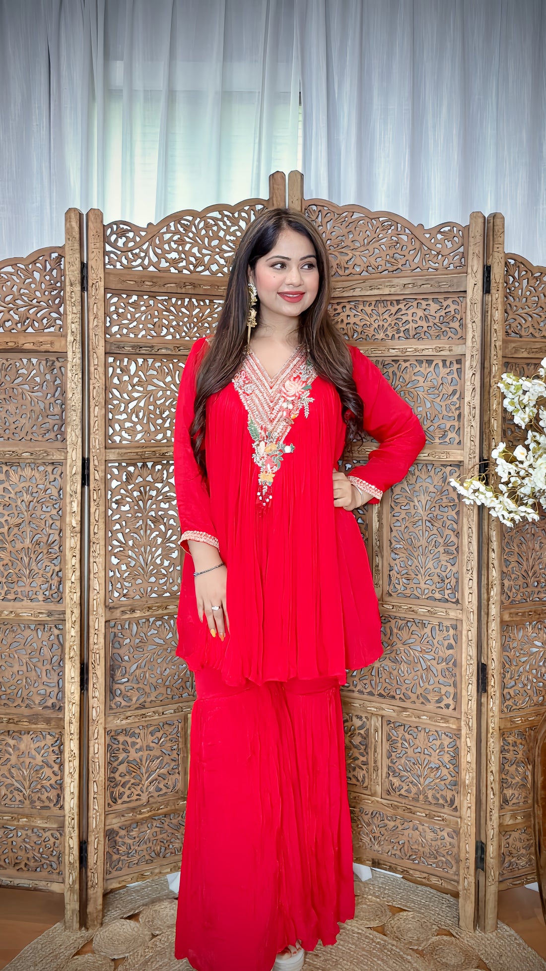 Chinon Silk Indo-Style Gharara Set – Hand Embroidered