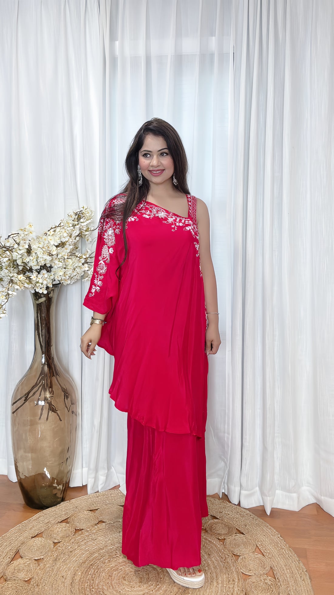 Indo-Western Palazzo Set – Crepe Silk (Cape, Crop Top & Palazzo)