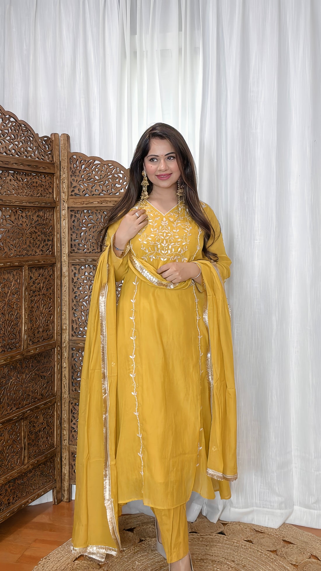 Banarasi Mulmul Chanderi Silk Suit with Gotta Patti Handwork