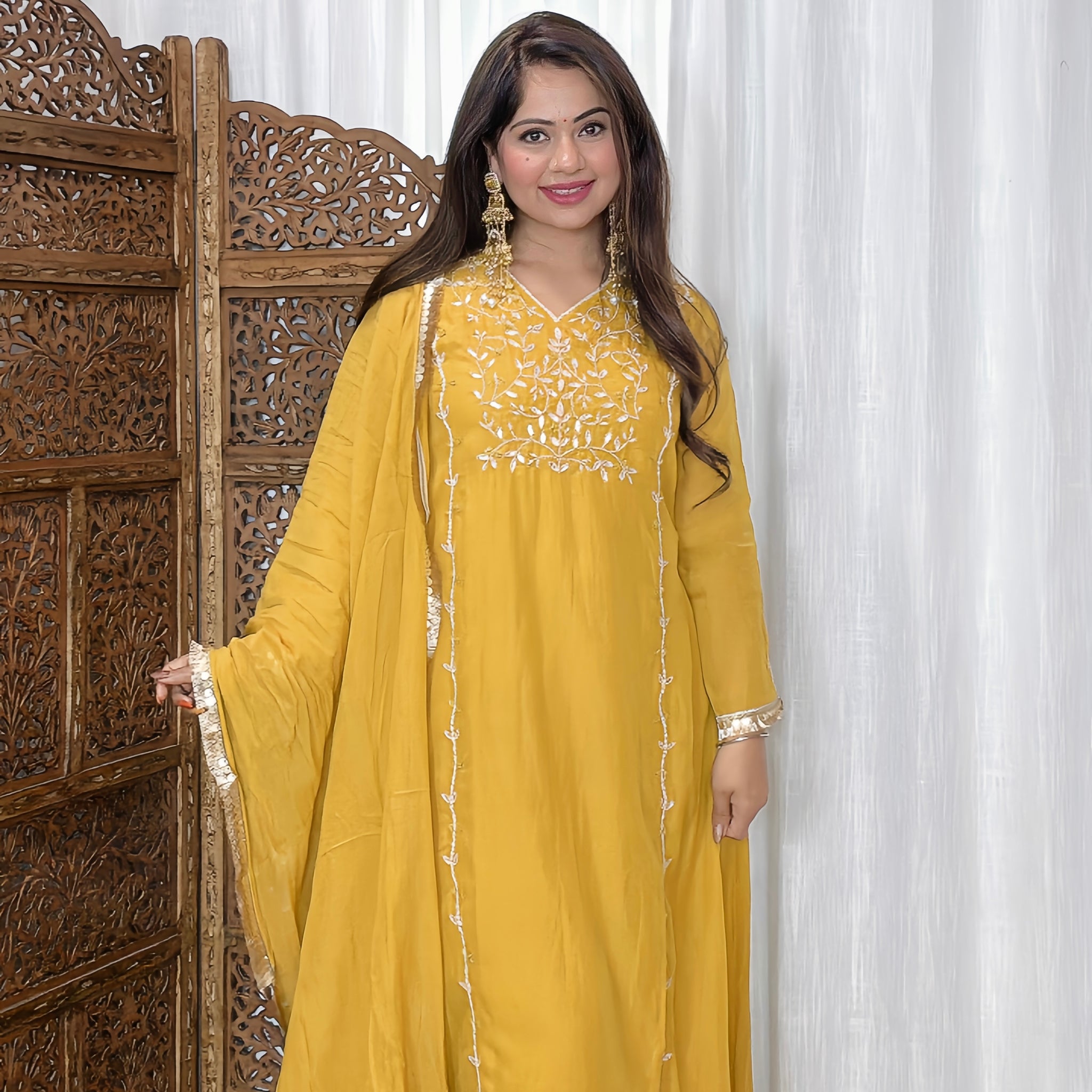 Banarasi Mulmul Chanderi Silk Suit with Gotta Patti Handwork