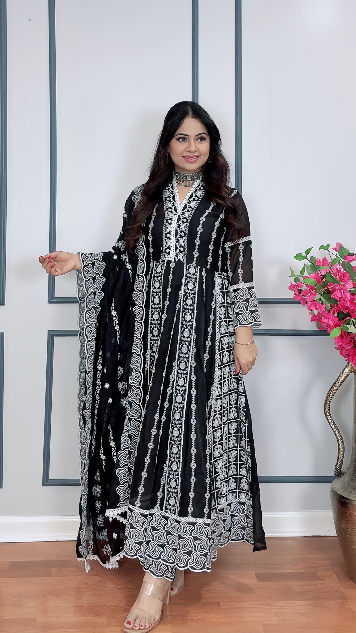 Embroidered Mulmul Cotton Anarkali Set