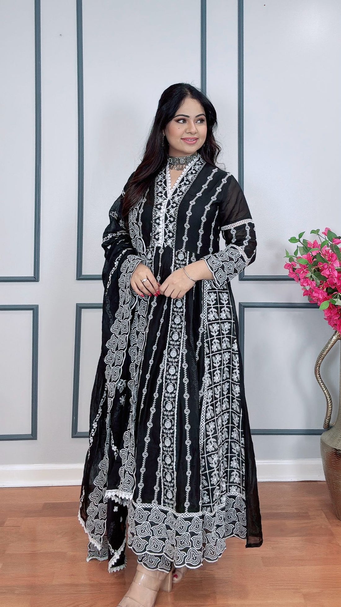 Embroidered Mulmul Cotton Anarkali Set