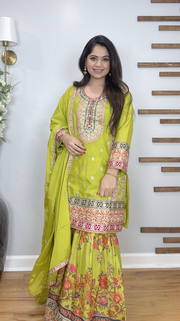 Luxurious Chinon Silk Sharara Set