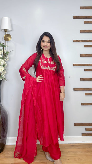 Exquisite Mulmul Chanderi Silk A-Line Suit Set