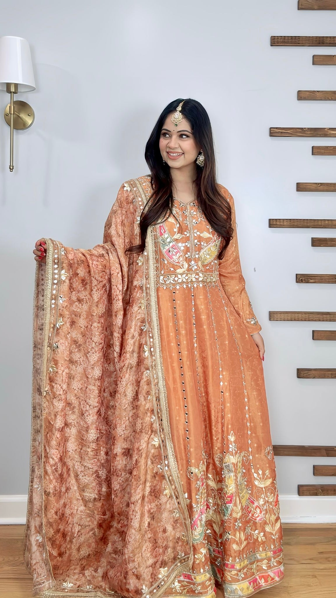 Hand-Embroidered Formal Tissue Silk Anarkali Gown with Dupatta