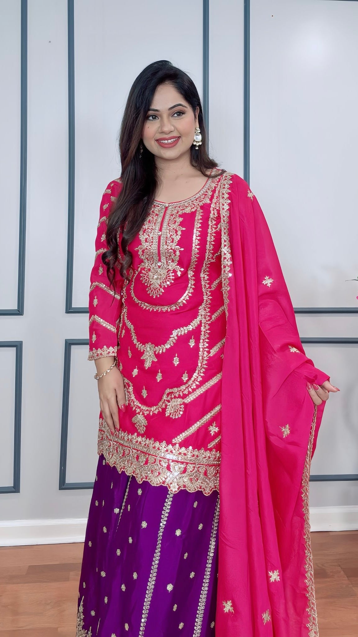 Zari Embroidered Chinon Silk Sharara Suit