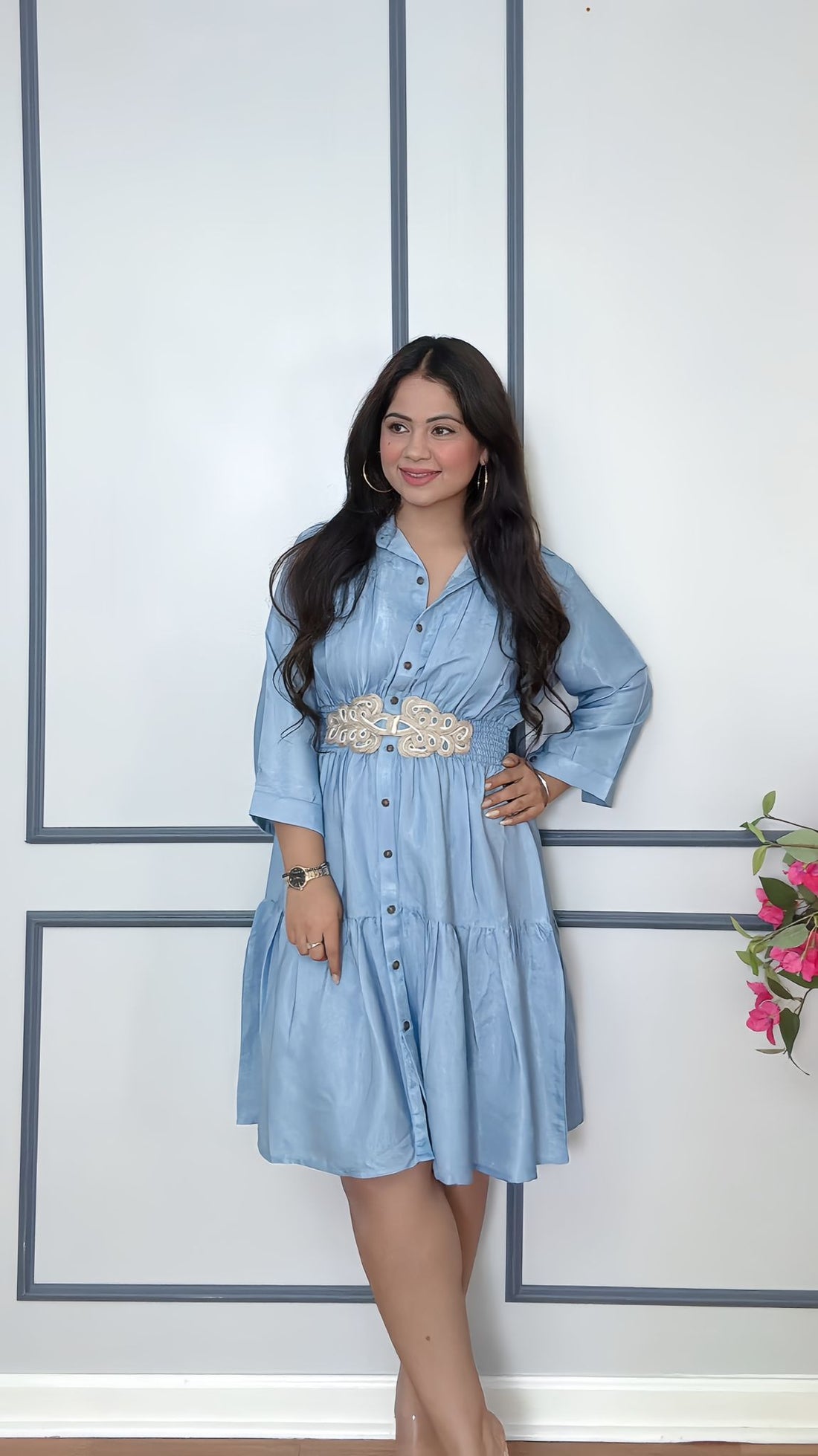Denim Drape – Soft Cotton Belted Dress