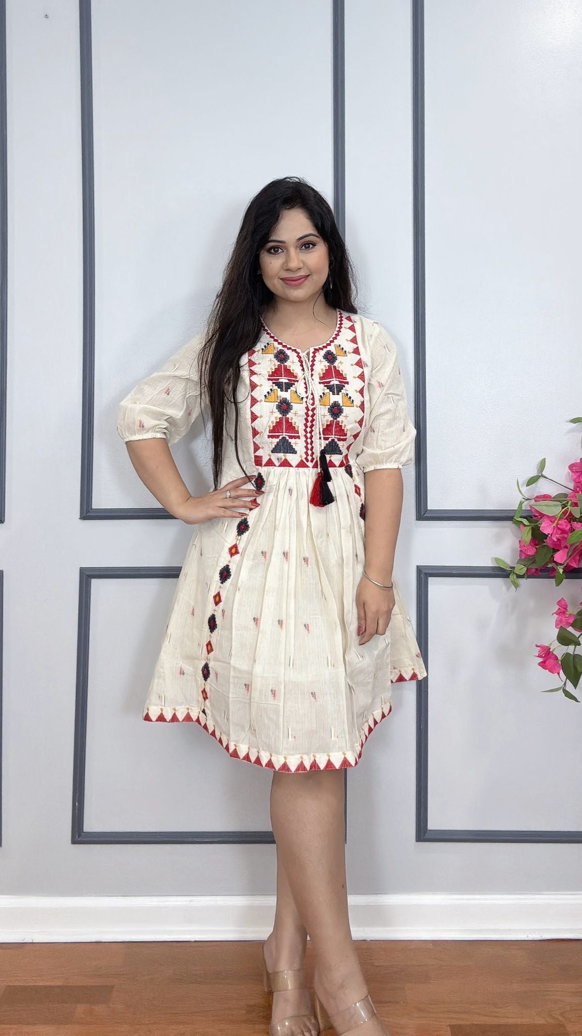 Traditional lined cotton dress for women
